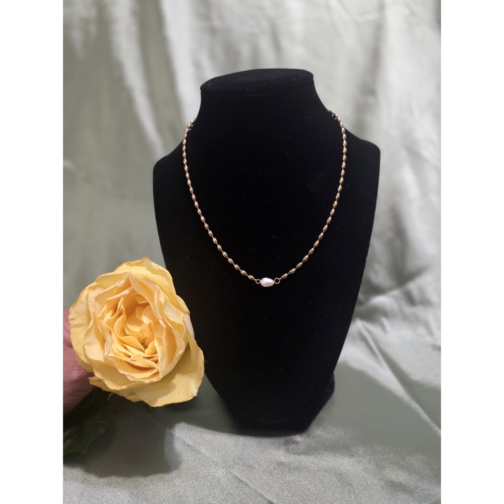 Gold Tone Stainless Steel Beaded Chain Necklace White Pearl Lobster 17-18" - Picture 3 of 9